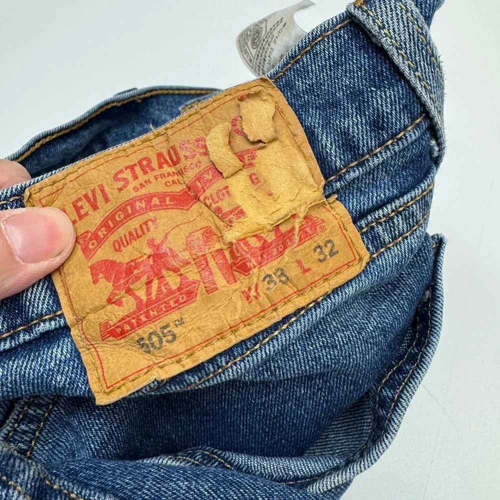 Levis Jeans Mens 33x30 Blue 505 Regular Fit Straight Leg Denim Indie Grunge